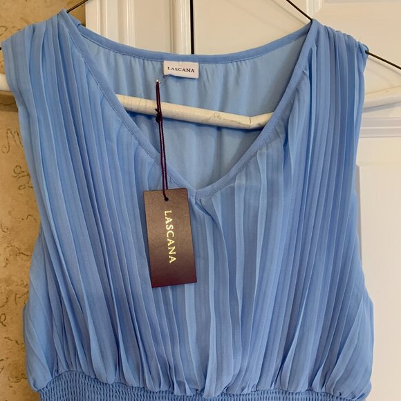 Lascana blue sleeveless V-neck handkerchief hem dress women’s size Medium NWT - Picture 4 of 5